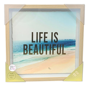 Marmont Hill Artisan Hand-Foiled Life Is Beautiful Beach Wall Art Framed In Glass - Aura In Pink Inc.