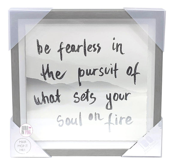 Marmont Hill Be Fearless In The Pursuit Of What Sets Your Soul On Fire Watercolor Grey Shoreline Silver Foiled Wall Art Framed In Glass - Aura In Pink Inc.