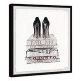 Marmont Hill Getting Ready For Show Stiletto High Heel Red Bottoms On Books Wall Art Framed In Glass - Aura In Pink Inc.