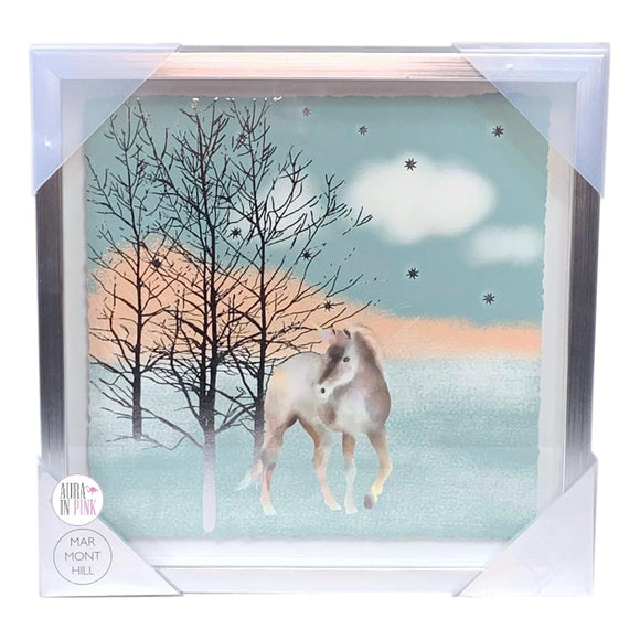Marmont Hill Pastel Winter Wonderland Unicorn Silver Foiled Wall Art Framed In Glass - Aura In Pink Inc.