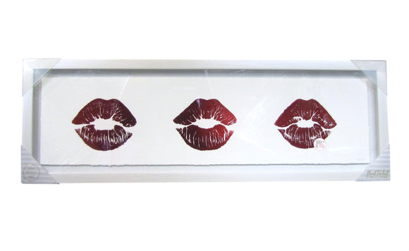 Marmont Hill There's Always Lipstick Red Kisses Trio Foiled Framed Art Print In Glass 30
