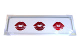 Marmont Hill There's Always Lipstick Red Kisses Trio Foiled Framed Art Print In Glass 30" x 10" - Aura In Pink Inc.