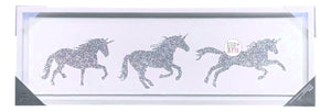 Marmont Hill Silver Glitter Bling Unicorns Trio Framed Art Print In Glass 30" x 10"