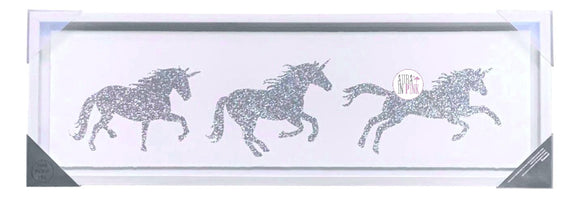 Marmont Hill Silver Glitter Bling Unicorns Trio Framed Art Print In Glass 30