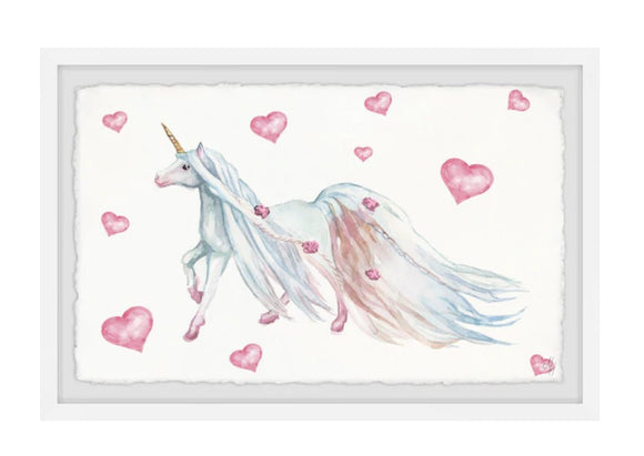 Marmont Hill Unicorn Hearts Watercolor Pastel Wall Art Print Framed in Glass 20