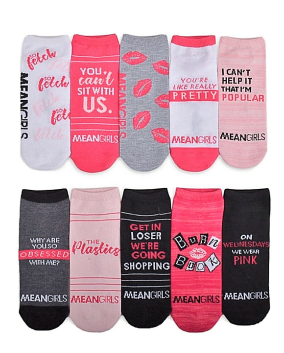 Mean Girls Licensed Women's 10-Pack Low Cut No Show Socks Set Size 4-10