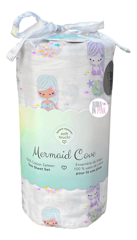 Mermaid Cove Kids Pastel Mermaids 3-Pc Twin Sheet Set - Aura In Pink Inc.
