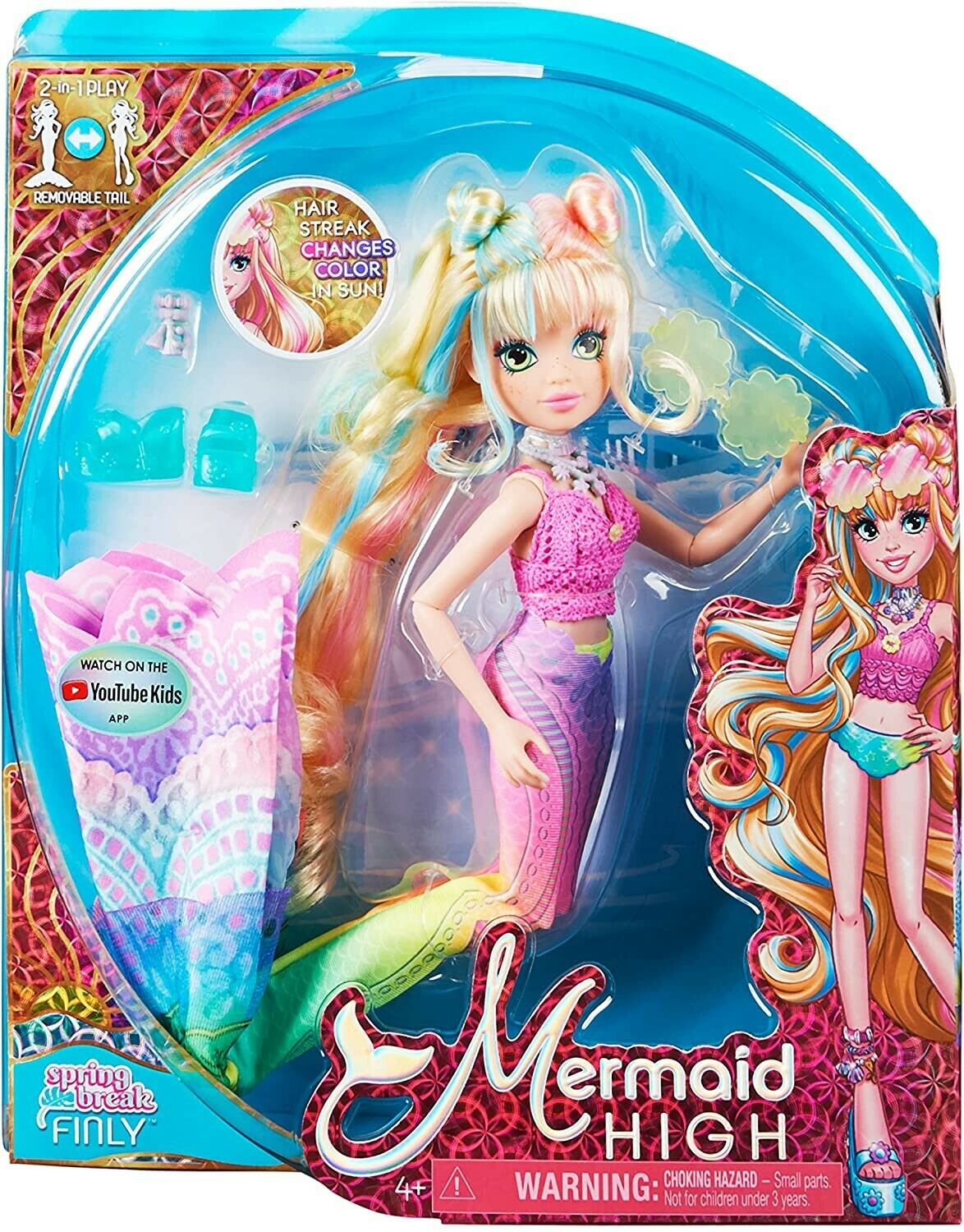 MERMAID HIGH, Spring Break Finly Mermaid Doll & Accessories With Removable Tail And Color Change Hair Streaks, Kids Toys For Girls Ages 4 And Up