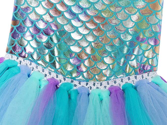 blue dress for baby girl Tutu Dreams Mermaid Metallic Scales Aqua & Purple Tulle Tutu Dress W/Matching Tiara 8T Extra Large