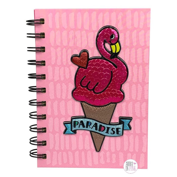 Metallic Paradise Pink Flamingo Ice Cream Cone Spiral Bound Ruled Mini Notebook