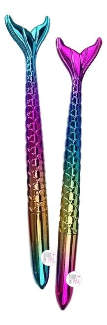 Metallic Rainbow Mermaid Tail Pens w/Caps - Aura In Pink Inc.