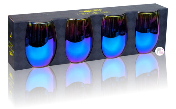 Metallic Rainbow Stemless Wine Glasses - Boxed Set of 4 - Aura In Pink Inc.