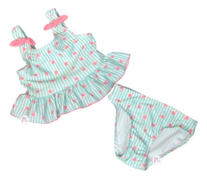 Mia & Miles Pink Palm Tree & Aqua Striped Tankini Toddler 2-Pc Bathing Suit - Size 2T - Aura In Pink Inc.