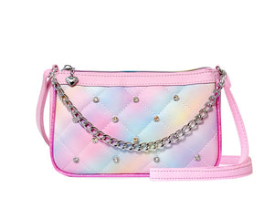 Miss Gwen's OMG Girls' Pastel Bubble Gum Rainbow Quilted Bling Handbag Purse - Aura In Pink Inc.
