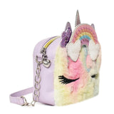 Miss Gwen's OMG Girls' Lavender Unicorn Faux Fur Tie Dye Crossbody Bling Bag Purse - Aura In Pink Inc.