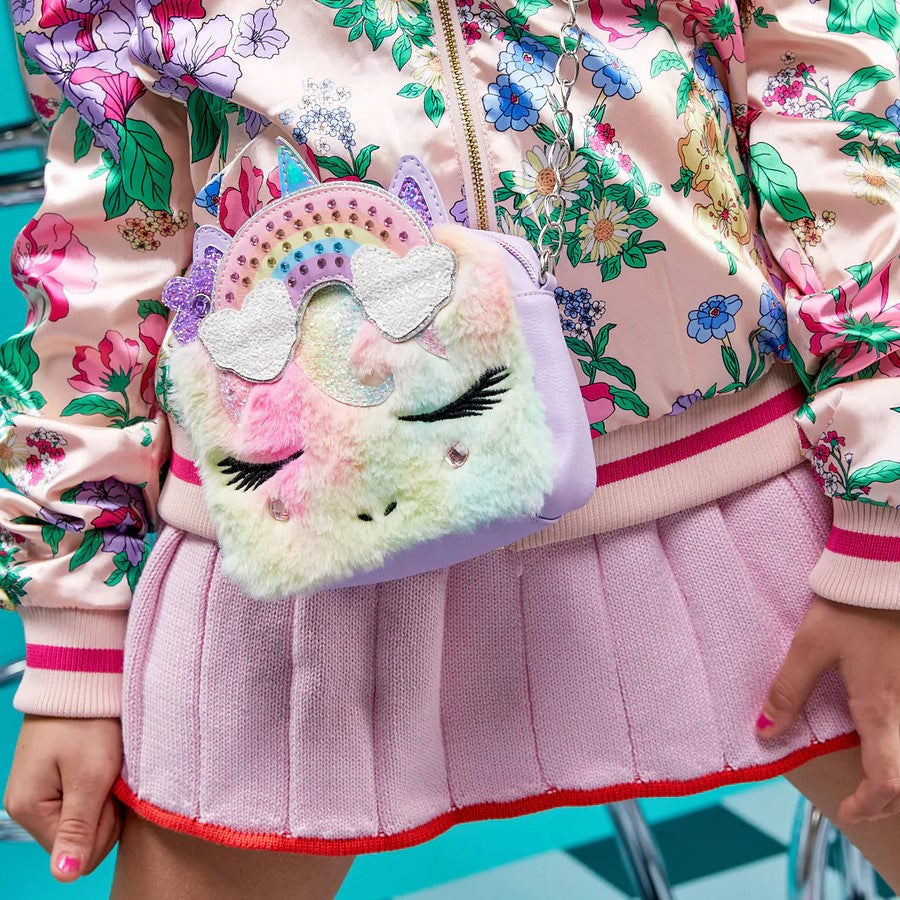Miss Gwen s OMG Girls Lavender Unicorn Faux Fur Tie Dye Crossbody Bling Bag Purse