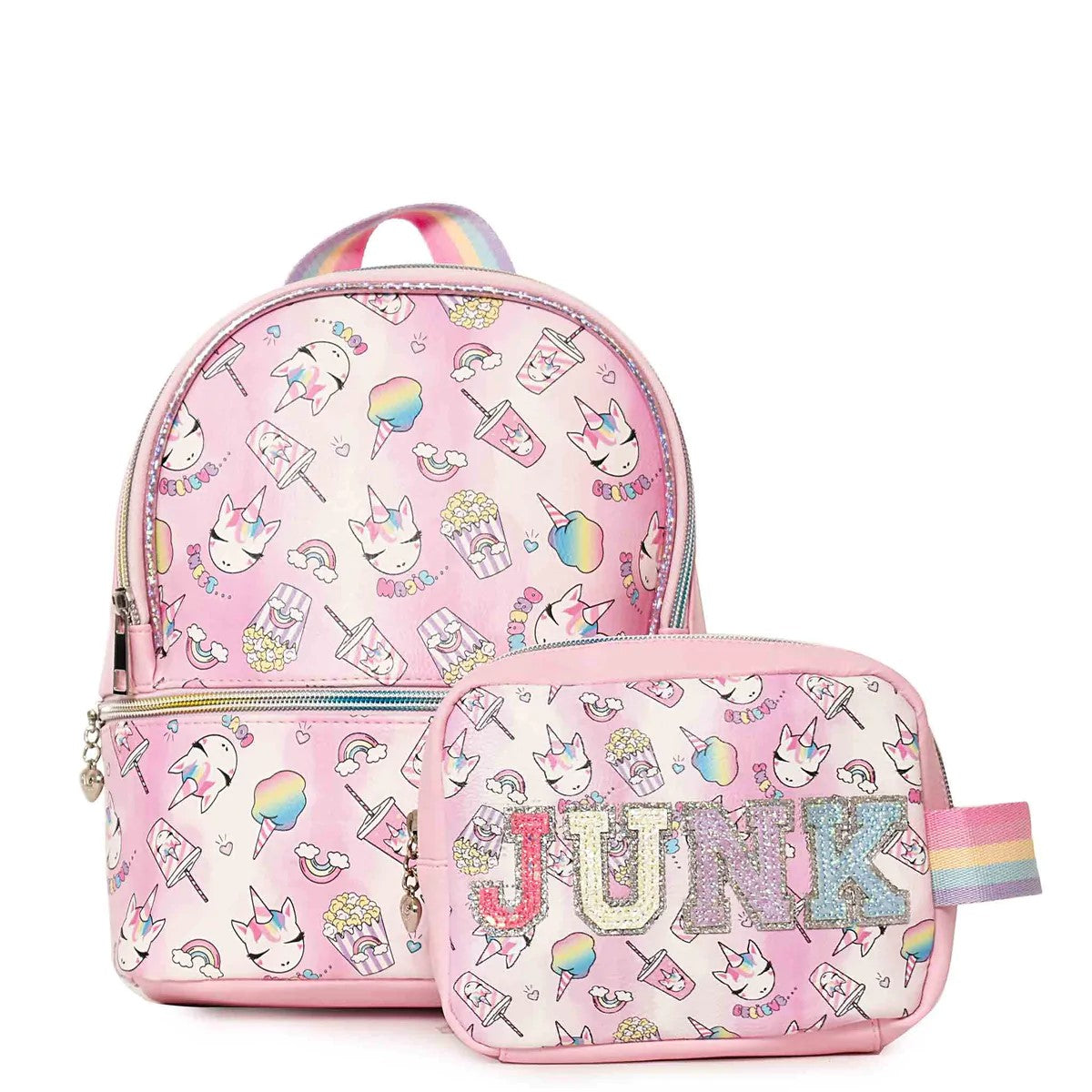 girls unicorn mini backpack Miss Gwen's OMG Girls' Unicorns & Movie Theatre Treats Printed Mini Backpack & Pouch Set