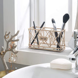 Moda At Home Stowe Gold 3 Compartment Steel & Mirror Beauty Eyelashes Cosmetic Brush Organizer - Aura In Pink Inc.