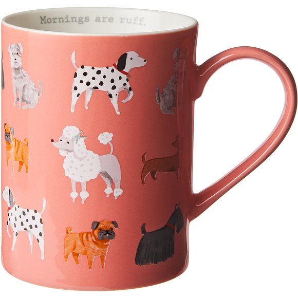 Mornings Are Ruff Variety Dog Breeds Coral New Bone China Coffee Mug