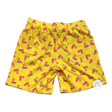 Mosmann Australia Pink Flamingo Pool Floaties Yellow Drawstring Waist Lined Men's Swim Trunks Shorts