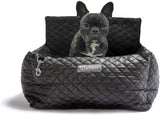 Nandog Pet Gear Jet Black Quilted Faux Leather Luxury Car Seat Dog Cat Pet Bed - Aura In Pink Inc.