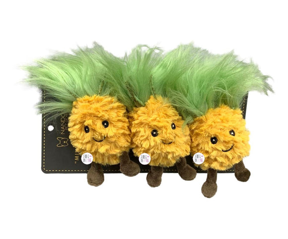 Nandog Pet Gear Mini-Ananas-Trio, quietschendes Plüschspielzeug-Set für Hunde und Katzen