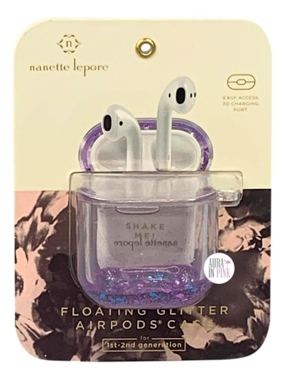 Nanette Lepore Purple & Blue Floating Glitter AirPods Case Cover Protective Skin for Apple AirPods Generations 1 & 2 - Aura In Pink Inc.