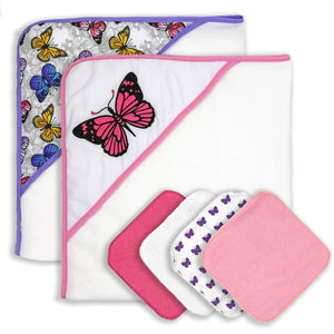 Necessities By Tendertyme Butterflies 6-Pc Hooded Towels & Washcloths Set - Aura In Pink Inc.