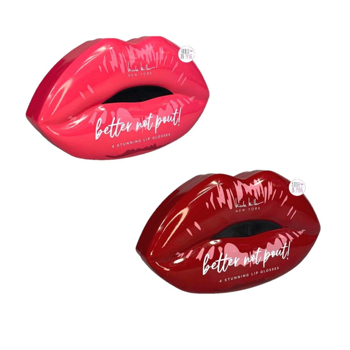 Nicole Miller New York Pink & Red Lips Tins Stunning Lip Gloss