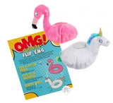 OMG! Surprise Flip 'Ems Don't Give a Flock Pink Flamingo Unicorn Pool Floaties Reversible Squeaky Plush Dog Toy - Aura In Pink Inc.