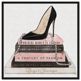 Oliver By Oliver Gal Paris Black High Heel Shoe & Pearl Necklace On Fashion Books Wall Art Framed In Glass - Medium - Aura In Pink Inc.