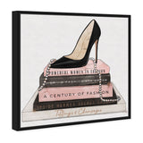 Oliver By Oliver Gal Paris Black High Heel Shoe & Pearl Necklace On Fashion Books Wall Art Framed In Glass - Medium - Aura In Pink Inc.