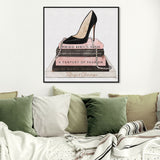 Oliver By Oliver Gal Paris Black High Heel Shoe & Pearl Necklace On Fashion Books Wall Art Framed In Glass - Medium - Aura In Pink Inc.