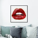 Oliver by Oliver Gal Golden Glitter & Red Lips Wall Art Framed In Glass - Aura In Pink Inc.
