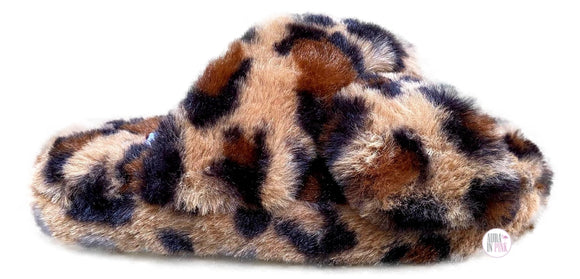 Olivia Miller Leopard Print Faux Fur Plush Girls Slippers - Size 1 - Aura In Pink Inc.