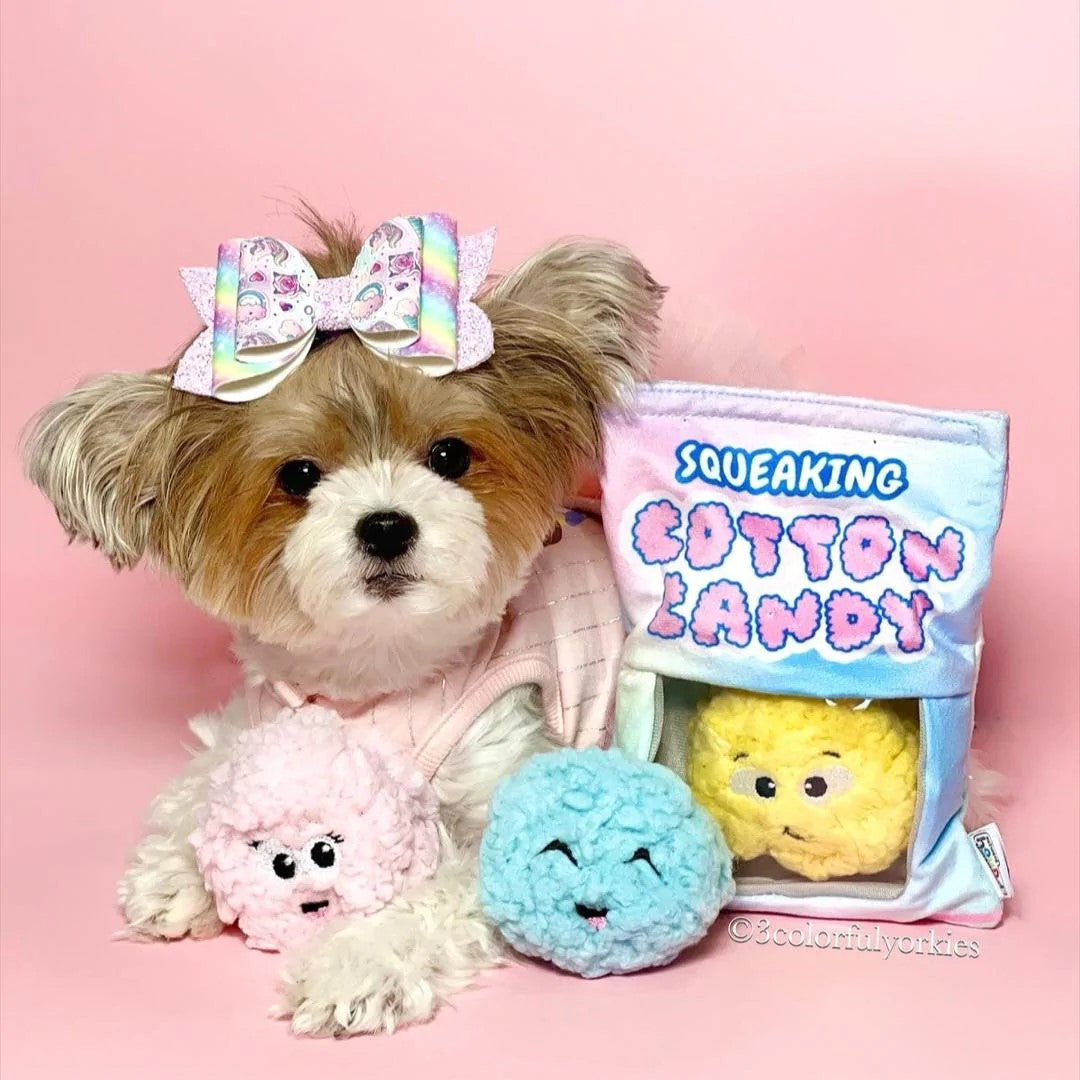 Outward Hound Cotton Candy Crinkly Puzzle Snack Bag Squeaky Plush Hide Seek Dog Toy