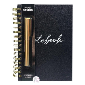 Paper Studio Black Glitter Spiral-Bound Notebook w/Stickers & Pen