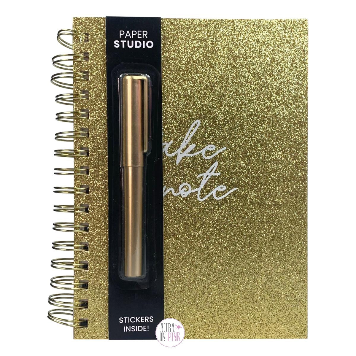 Paper Studio Gold Glitter Spiral-Bound Notebook w/Stickers & Pen