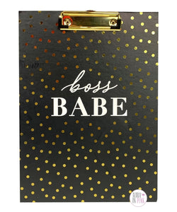 Paper Tales Boss Babe Black & Metallic Gold Polka Dot Padfolio Clipboard w/Ruled Notepad
