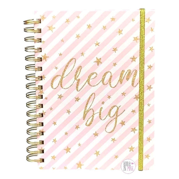Paper Tales Dream Big Gold Glitter Stars Pink & White Striped Spiral-Bound Journal