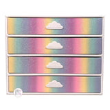 Pastel Rainbow Glitter Faux Leather Four Drawer Jewelry Box w/Cloud Handles