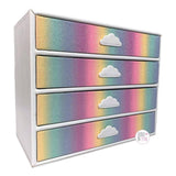 Pastel Rainbow Glitter Faux Leather Four Drawer Jewelry Box w/Cloud Handles