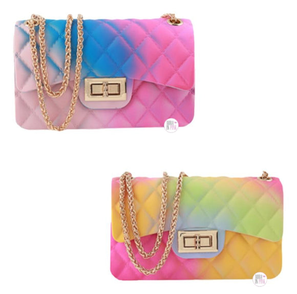 Pastel Rainbow Quilted Handbags w/Versatile Golden Chain Straps - Aura In Pink Inc.