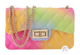 Pastel Rainbow Quilted Handbags w/Versatile Golden Chain Straps - Aura In Pink Inc.