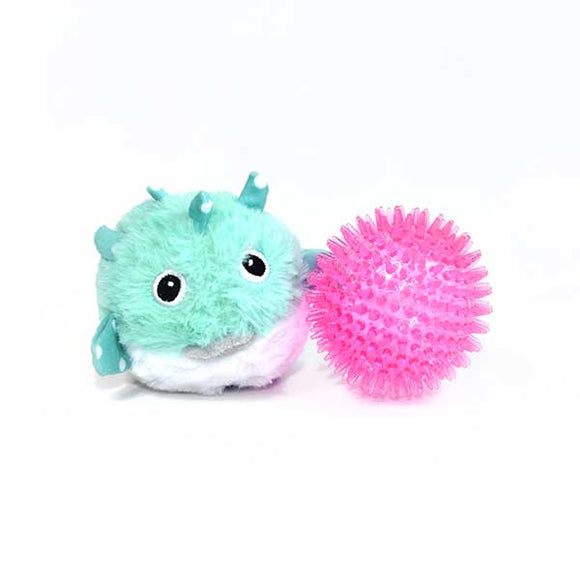 Patchwork Pet Pricklets Puffer Fish Squeaky Spiker Ball Dog Toy - Aura In Pink Inc.