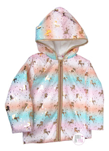 Penelope Mack Pastel Cotton Candy Gold Unicorns Hooded Jacket w/Super Soft Plush Lining - Aura In Pink Inc.