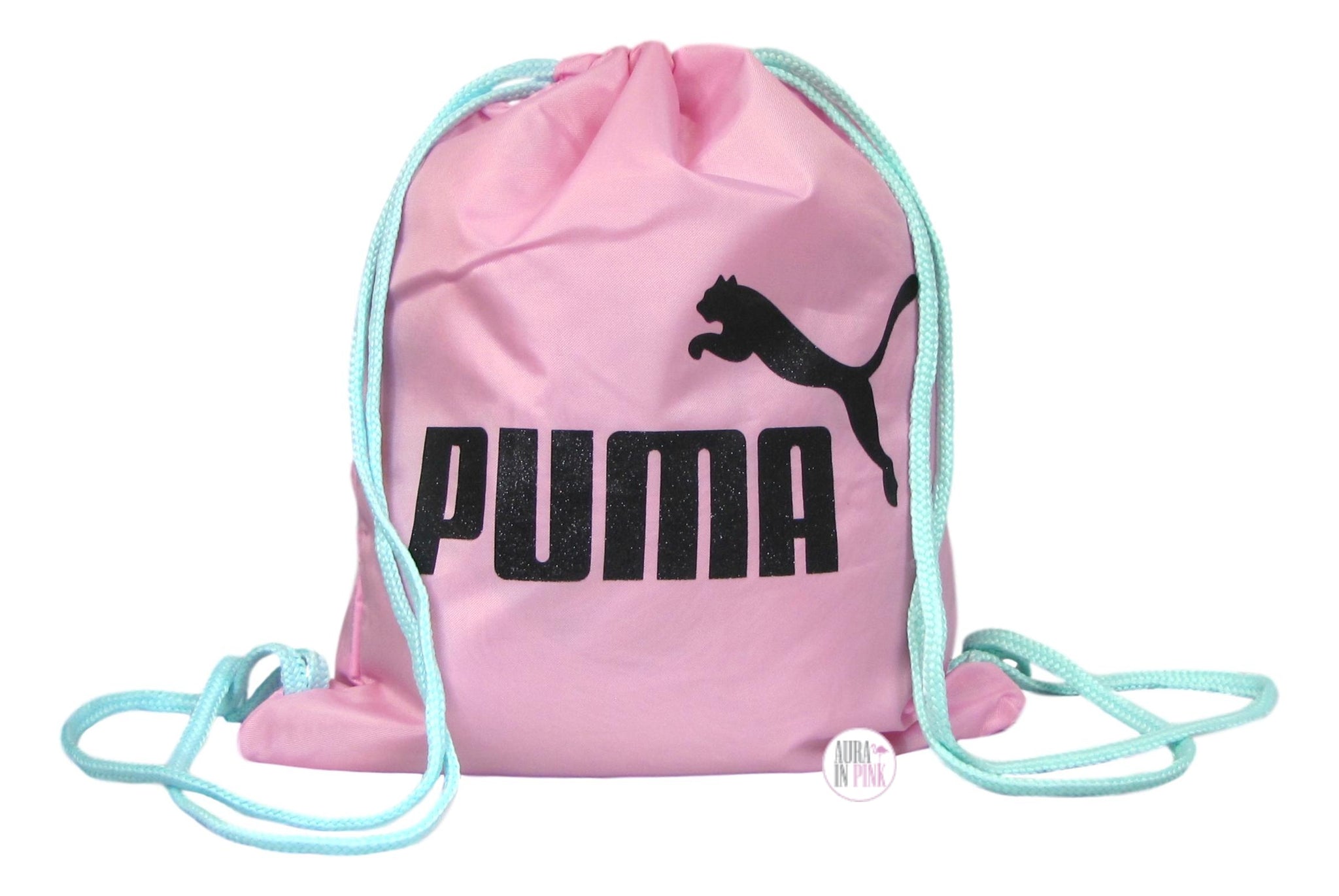 Stylish Pink Aqua Puma Squad Drawstring Carrysack