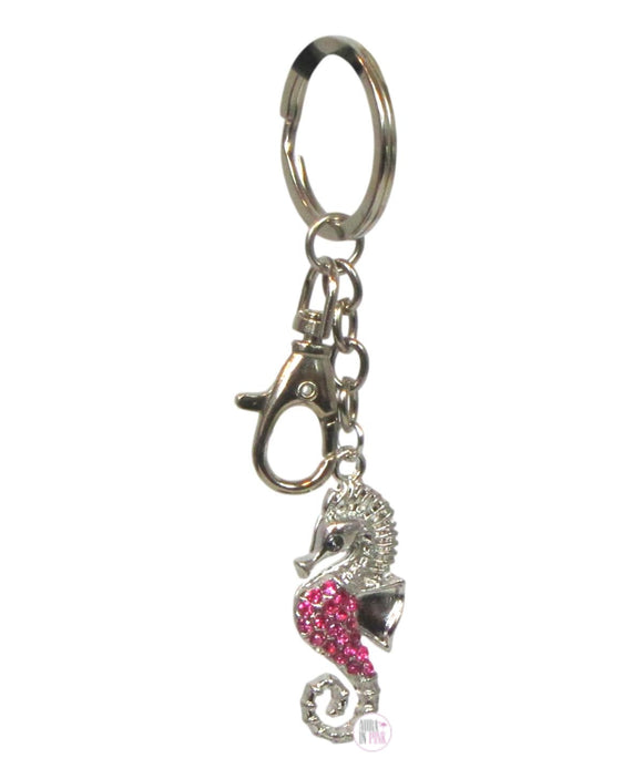 Pink Crystal Seahorse Silver-Tone Keychain - Aura In Pink Inc.