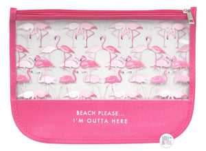 Pink Flamingo Beach Please, I'm Outta Here Travel Organizer - Aura In Pink Inc.
