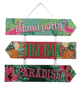 Pink Flamingo Island Party Tiki Bar Paradise Hanging Glitter Accent Wall Art - Aura In Pink Inc.
